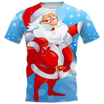 CLOOCL Noel T-shirt 3D Grafik Karikatür Noel Baba Kazaklar Tops Casual Tees Harajuku T-Shirt Erkek Giyim Festivali Hediye