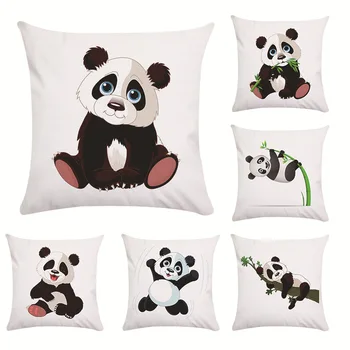 Karikatür Panda Süper Yumuşak Yastık Kılıfı Yastık Kısa Peluş Yastık Kılıfı Dekorasyon Ev Ofis İçin