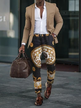 Erkekler İş günlük pantolon Düz Uzun pantolon Erkek İlkbahar Sonbahar Streetwear Koşu kalem pantolon Baskı Retro Desen Fit Tipi