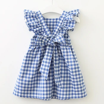 Yeni Yaz Uçan kollu Ekose Bebek Kız Giysileri Ruffles Backless Çocuk Elbise Eğlence Güzel Bebek Elbise Çocuk Giyim