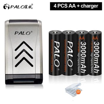 PALO Orijinal AA 3000mAh şarj edilebilir pil + 1.2 V Akıllı LCD USB şarj aleti Hızlı Şarj Cihazı AAA Parmak Piller