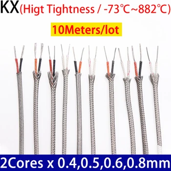 10 M KX Tipi 2 Çekirdek x 0.4 0.5 0.6 0.8 mm Termokupl Tel Paslanmaz Çelik Kalkan Fiber Örgü Yalıtımlı Tazminat kablo