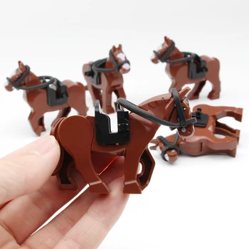 Tek Hayvan Figürleri Eyer At Halat Taban Askeri Mücadele Atlar Yapı Taşları MOC Modeli Tuğla Kitleri DIY Oyuncaklar Çocuk
